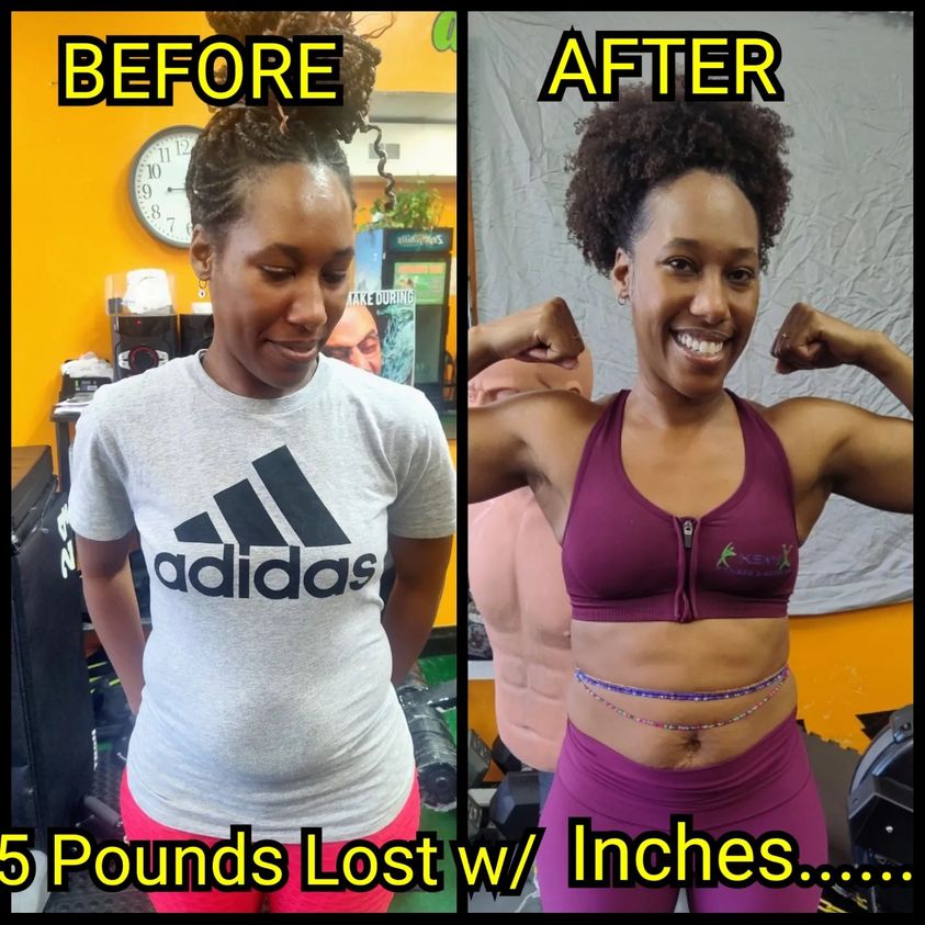 Happy Woman Flexing Body Pounds Lost With Inches